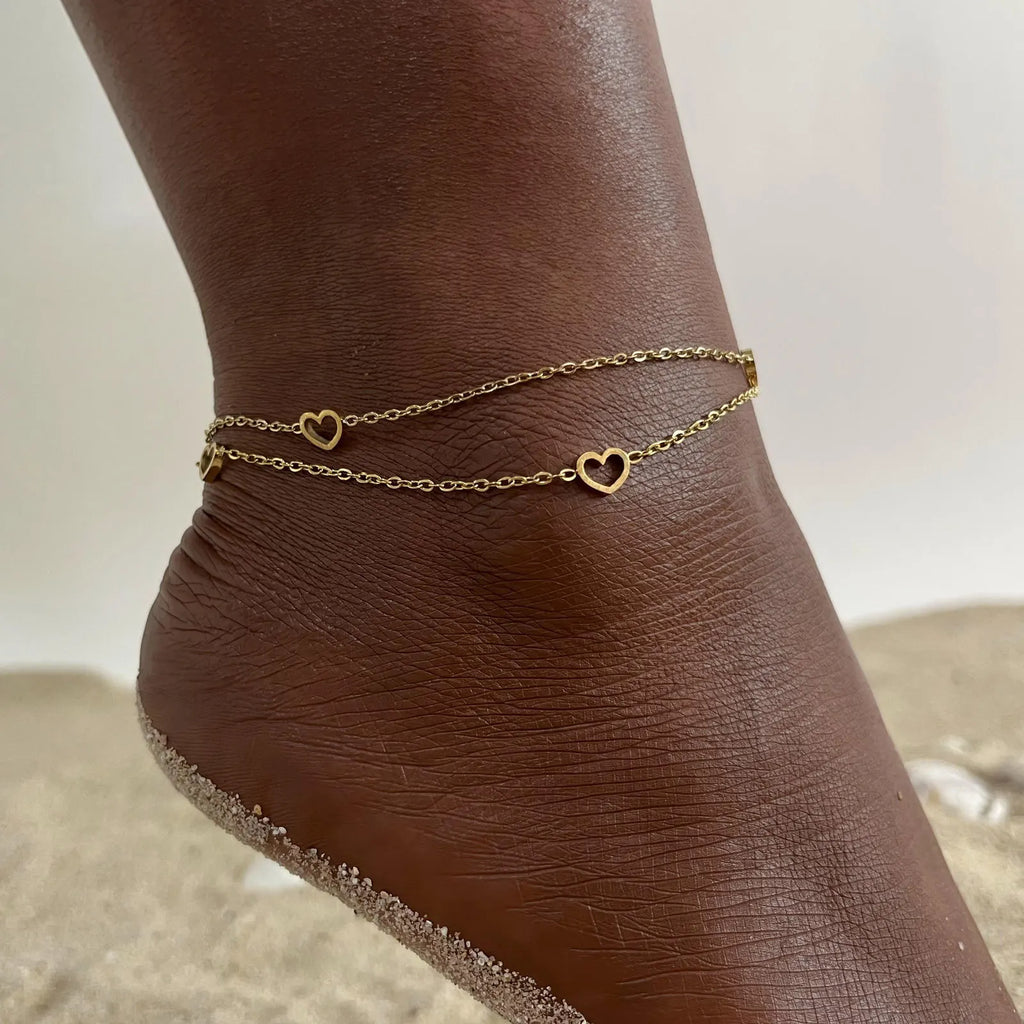 Golden Bead Charm Anklet – Waterproof Stainless Steel Minimalist Beach Jewelry for Women