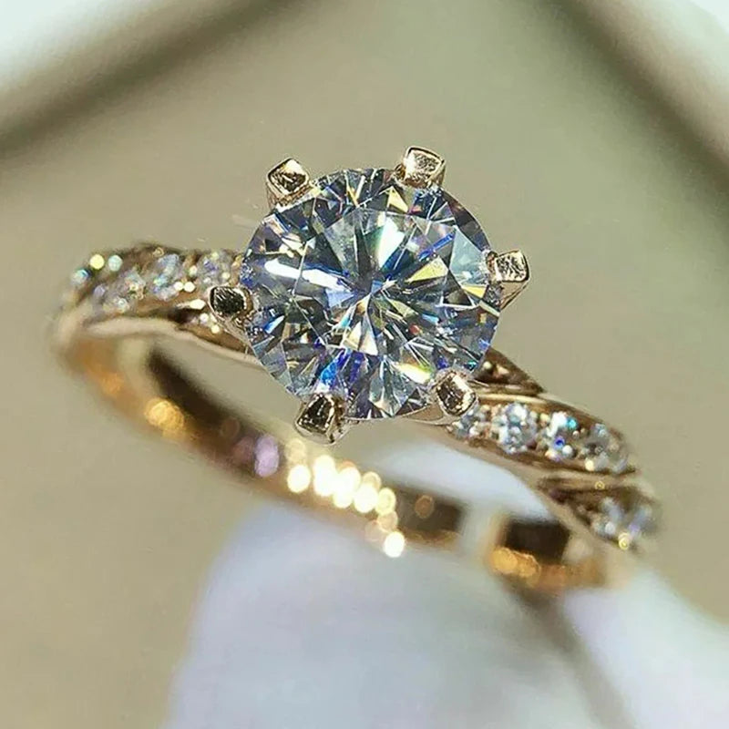 Women's Luxury 6-Claw Cubic Zirconia Ring – Gold Wedding & Engagement Eternity Band