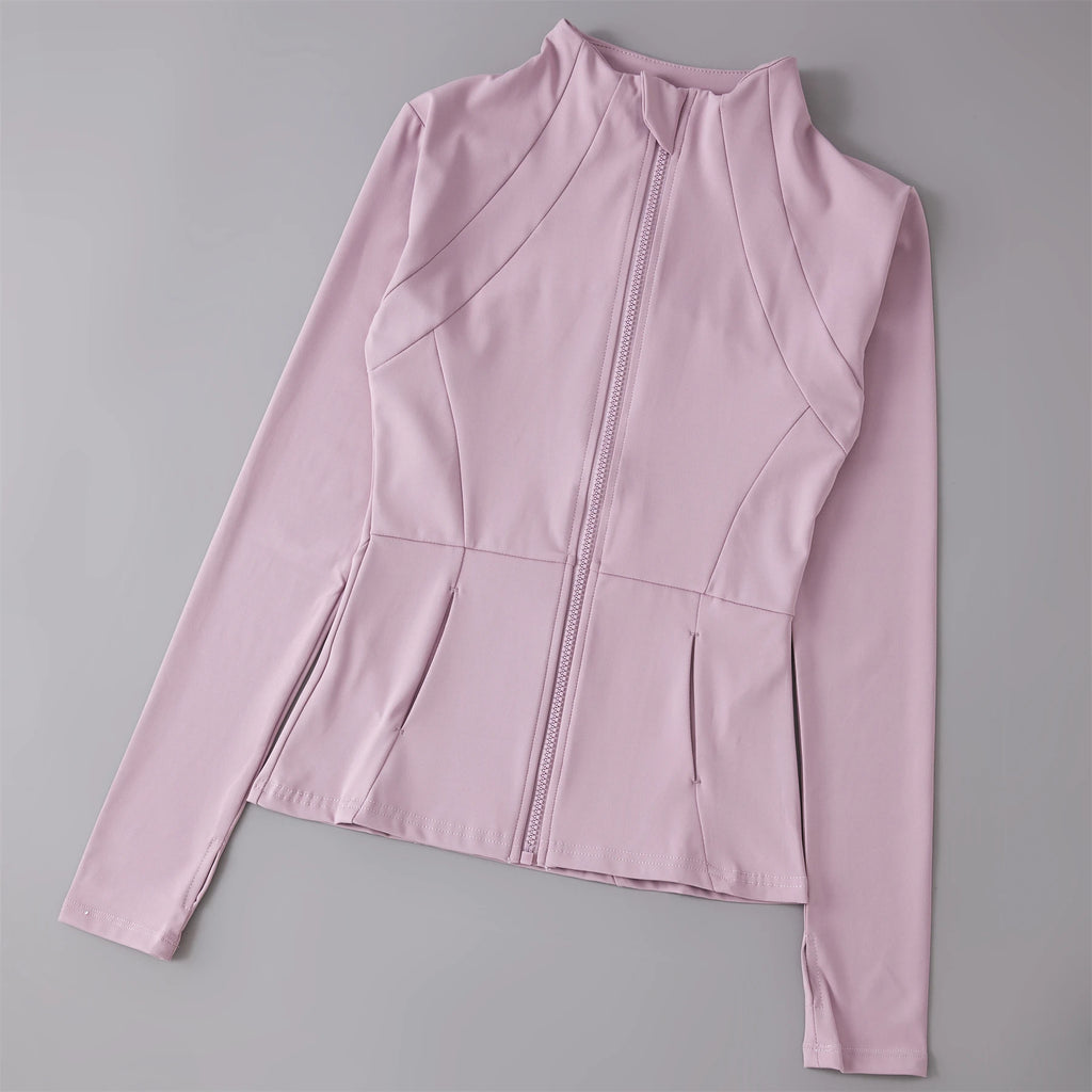Women's Fitted Zip-Up Sports Jacket – High Neck Athletic Workout Jacket