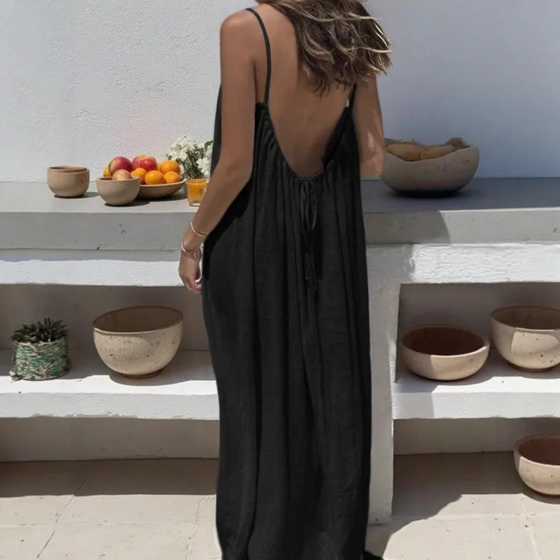 Loose-Fit Spaghetti Strap Dress – Casual Summer Homewear