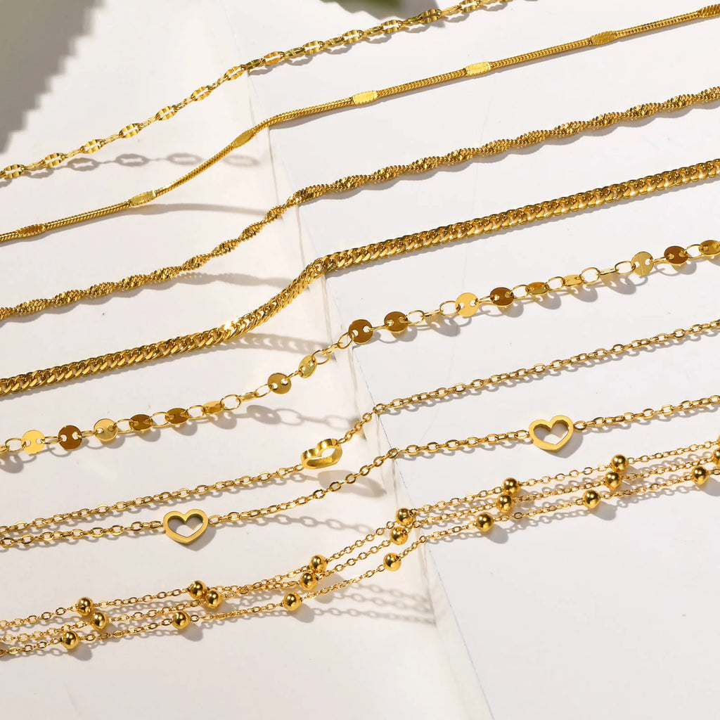 Golden Bead Charm Anklet – Waterproof Stainless Steel Minimalist Beach Jewelry for Women