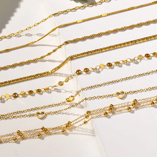 Golden Bead Charm Anklet – Waterproof Stainless Steel Minimalist Beach Jewelry for Women