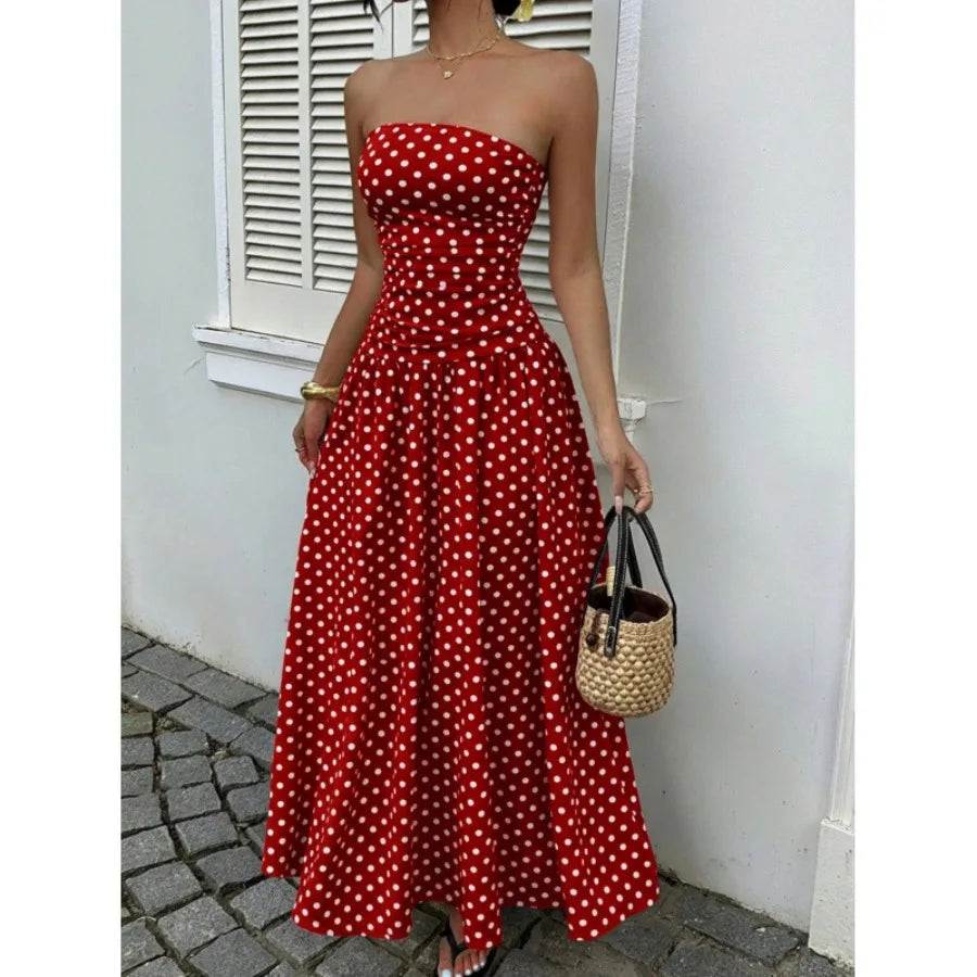 Women's Elegant Bow Neck Mesh Knee-Length Dress – Loose Fit Chiffon Casual Dress