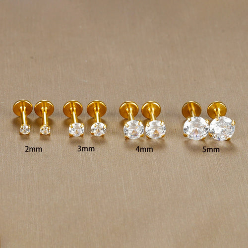 2PCS Stainless Steel Labret Stud Earrings – 16G CZ Crystal Tragus, Helix, Conch & Lip Piercing Jewelry