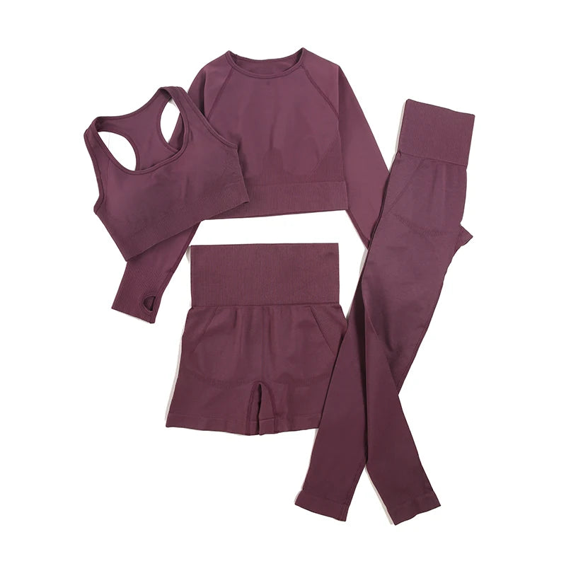 Seamless High-Waist Yoga Set for Women – Sculpting Gym Leggings & Sports Bra Workout Suit