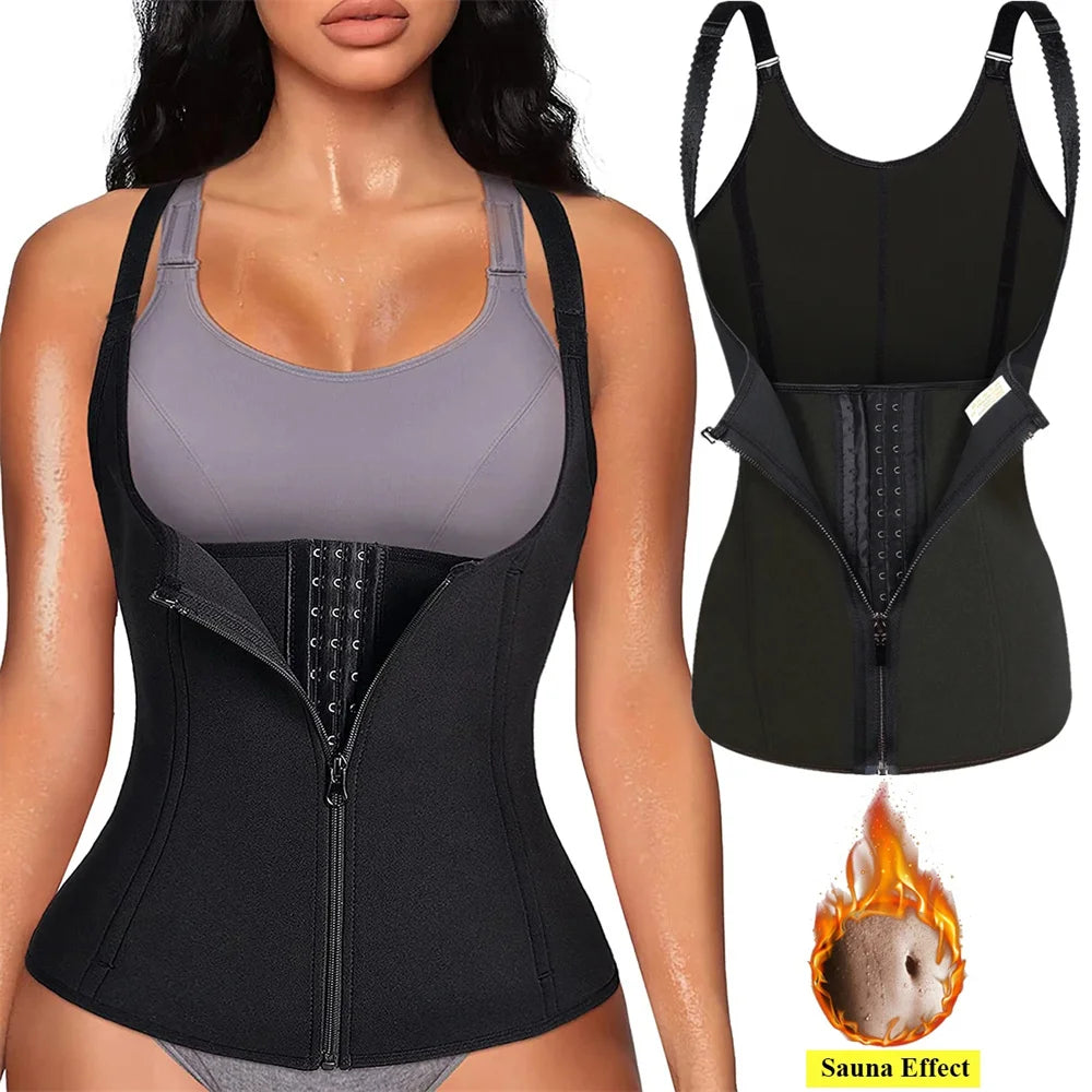 Women's Waist Trainer Tank Top – Zipper Tummy Control Body Shaper Cami