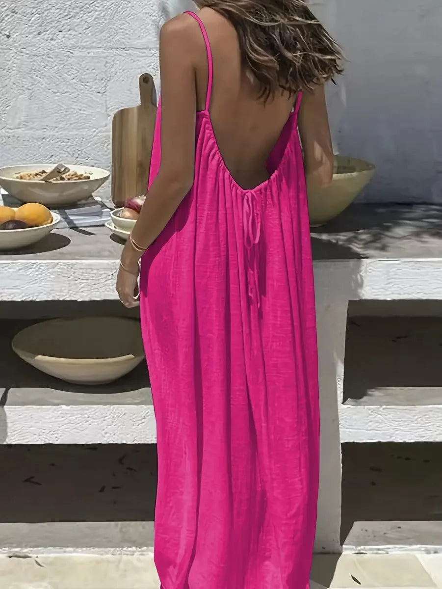 Loose-Fit Spaghetti Strap Dress – Casual Summer Homewear