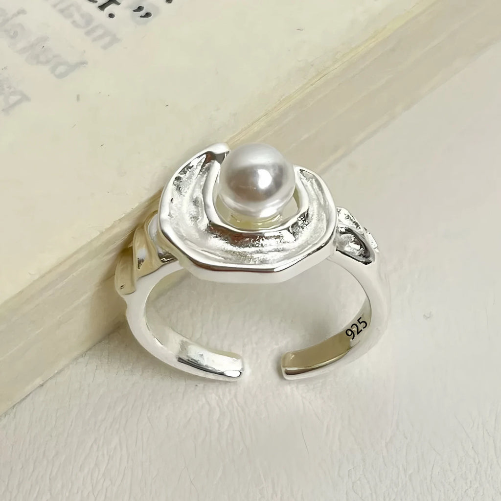 Women's 925 Sterling Silver Heart Pearl Ring – Elegant Korean Sweet Jewelry Gift