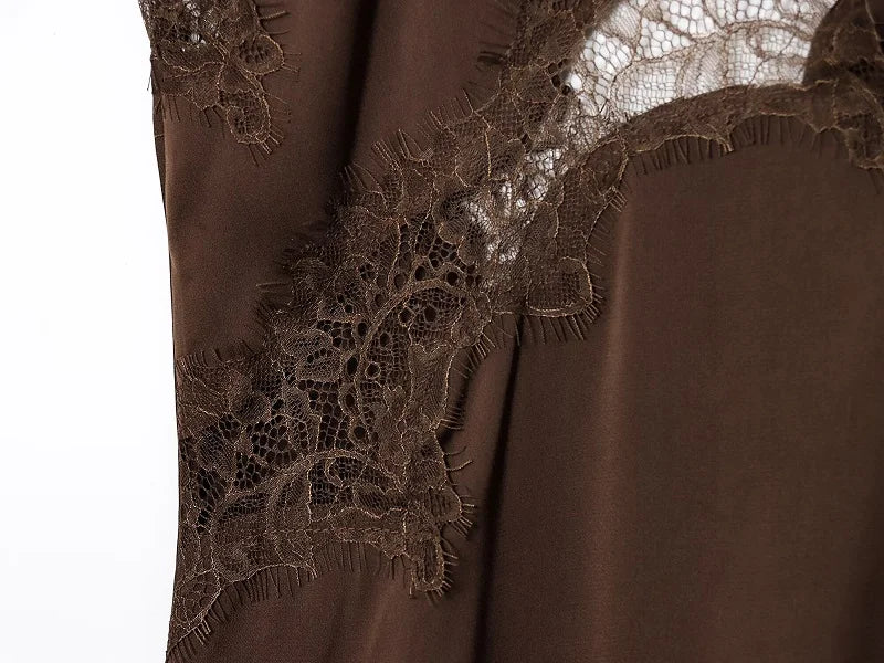 Lace Satin Backless Mini Dress – Asymmetric Slip Party Dress for Women