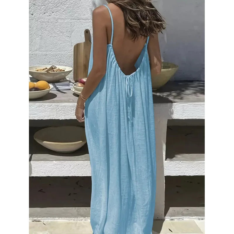 Women's Strapless Maxi Dress – Backless Sleepwear & Casual Lounge Dress for Home