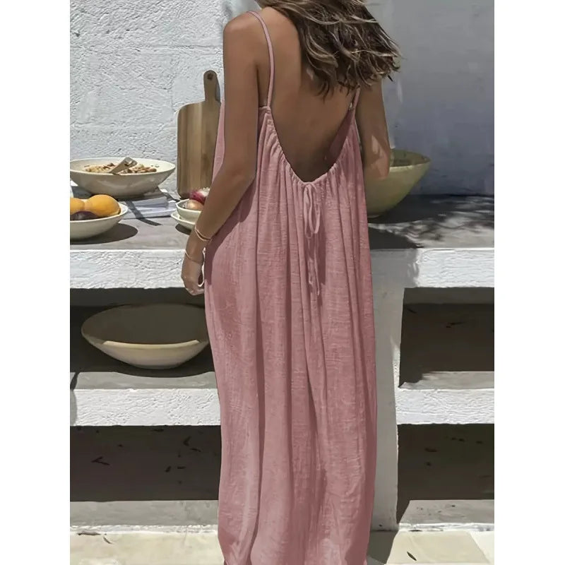 Women's Strapless Maxi Dress – Backless Sleepwear & Casual Lounge Dress for Home