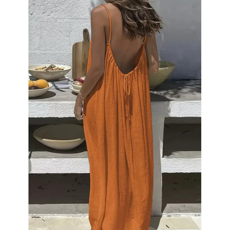 Women's Strapless Maxi Dress – Backless Sleepwear & Casual Lounge Dress for Home