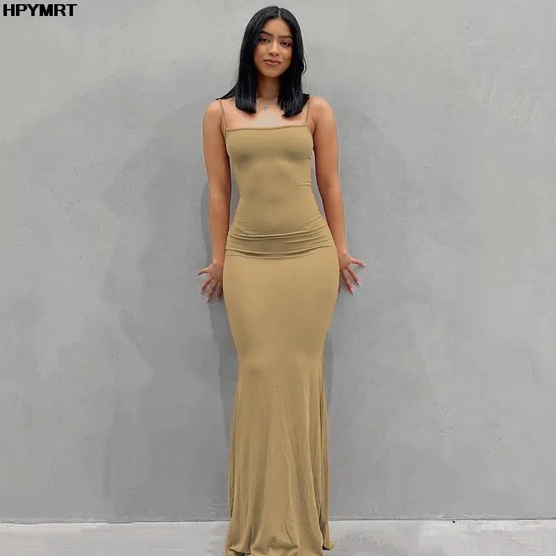 Women's Satin Slip Maxi Dress – Sleeveless Backless Bodycon Elegant Party Dress