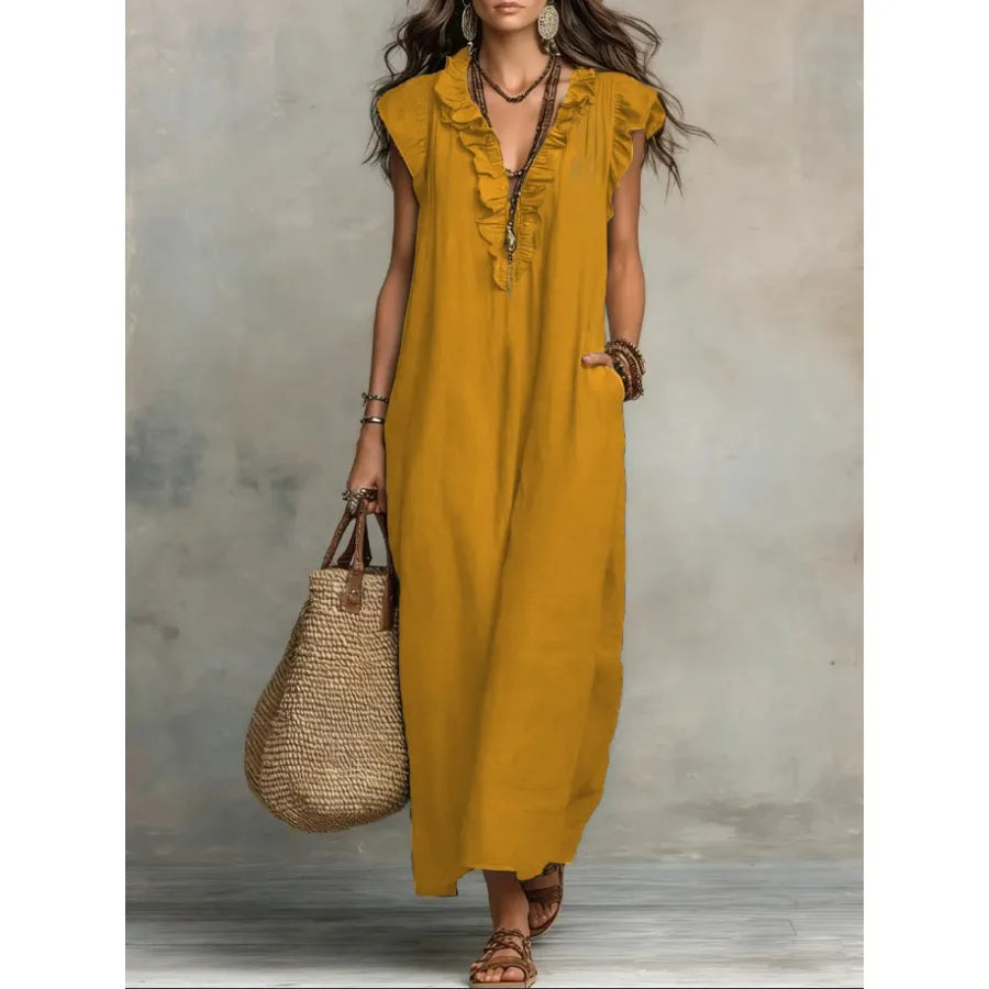 Elegant Bow Neck Mesh Dress for Women – Knee-Length Chiffon Loose Fit Dress
