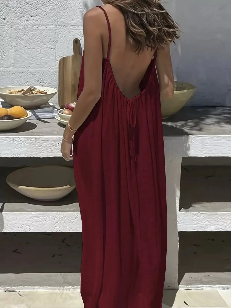 Loose-Fit Spaghetti Strap Dress – Casual Summer Homewear