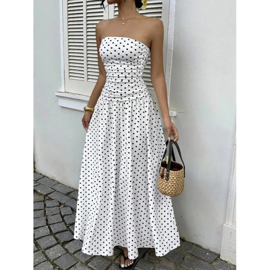 Women's Elegant Bow Neck Mesh Knee-Length Dress – Loose Fit Chiffon Casual Dress