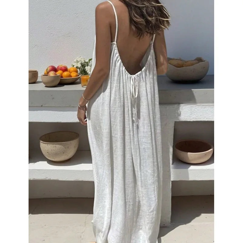 Women's Strapless Maxi Dress – Backless Sleepwear & Casual Lounge Dress for Home