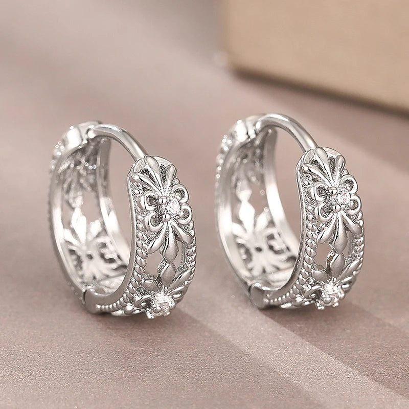 Elegant CZ Hollow Hoop Earrings – Gold & Silver Statement Jewelry for Women