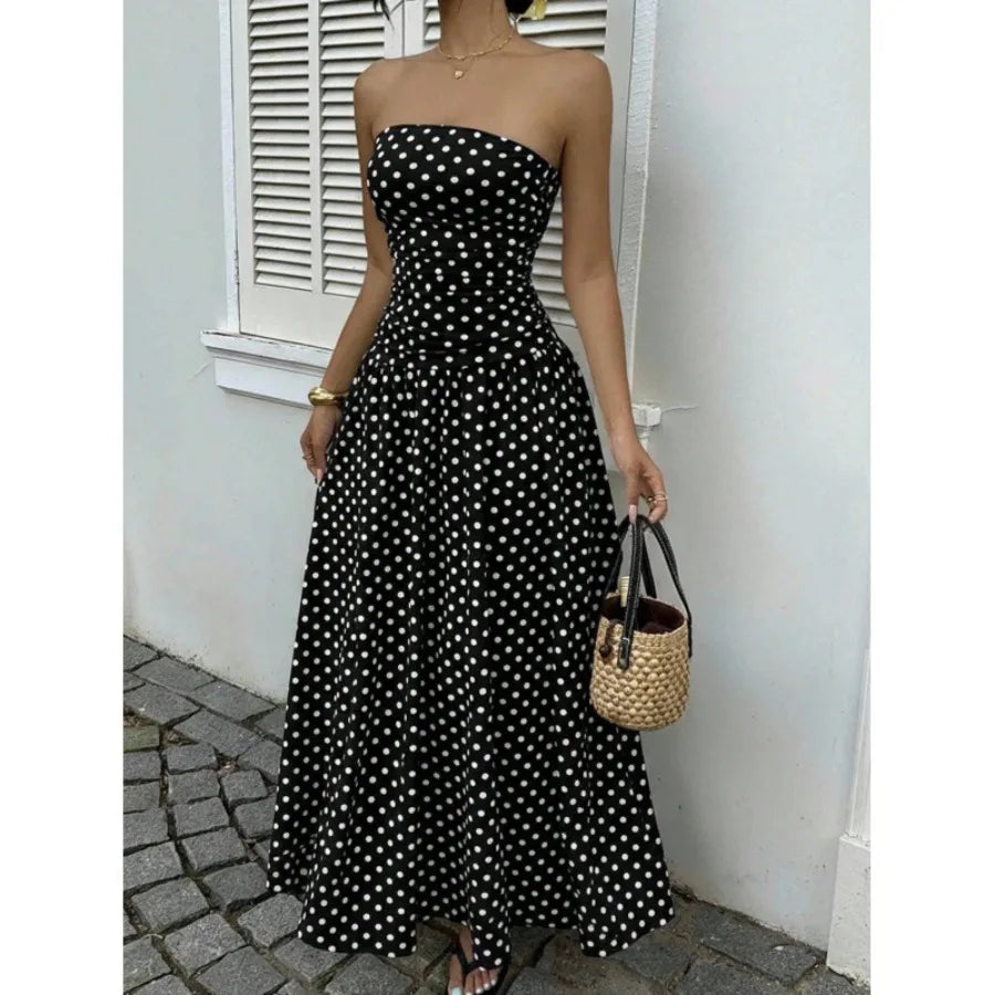Women's Elegant Bow Neck Mesh Knee-Length Dress – Loose Fit Chiffon Casual Dress