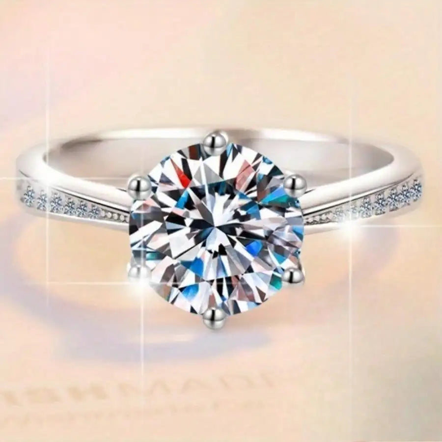 Women's Luxury 925 Sterling Silver Six Claw Diamond Ring – Classic Simulated Engagement Jewelry
