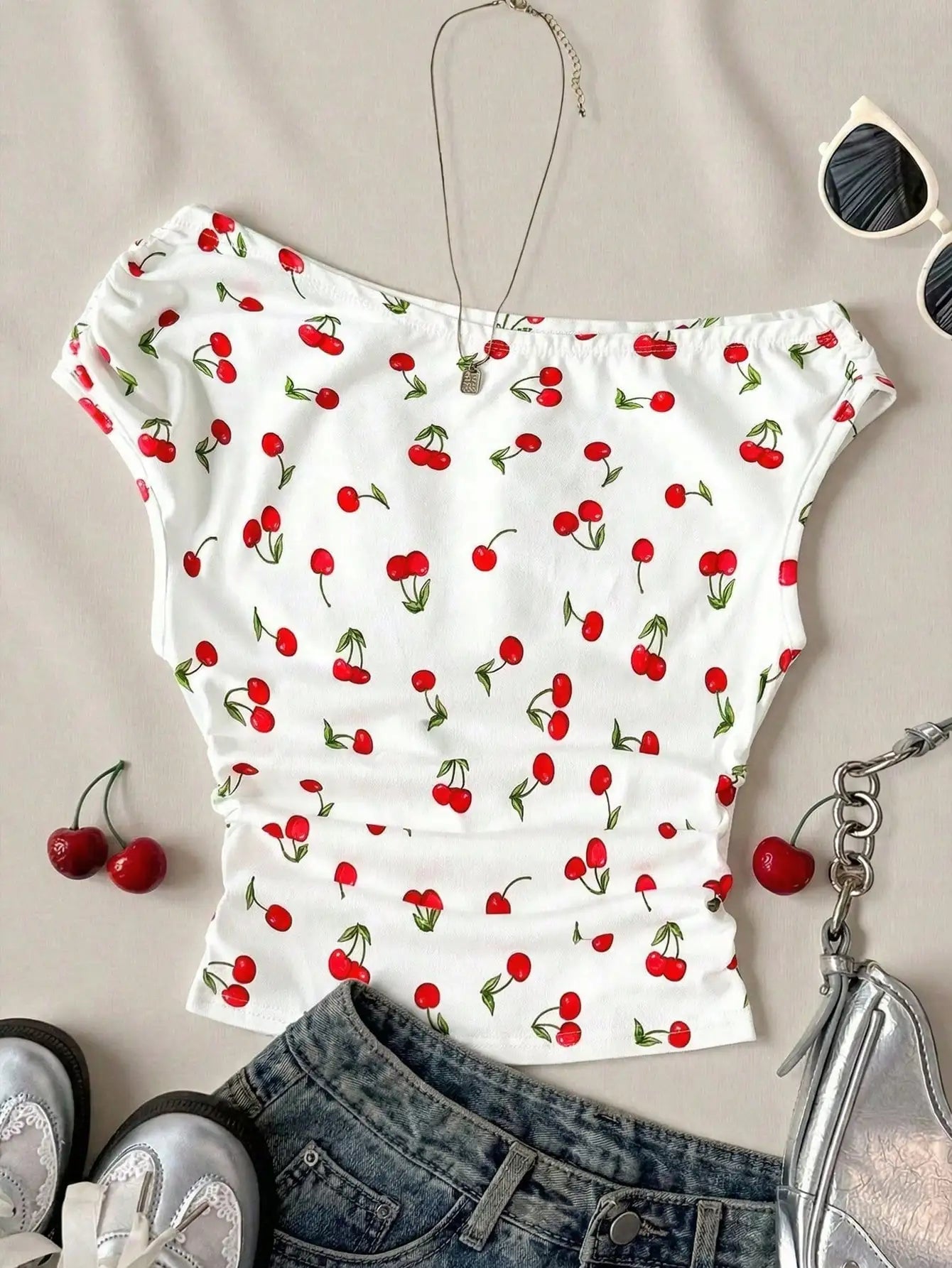 Women's Fruit Print Ruffle Tank Top – Super Short Summer Beach Crop Top