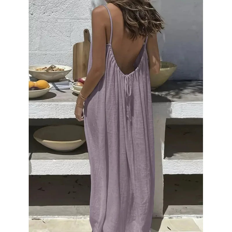 Women's Strapless Maxi Dress – Backless Sleepwear & Casual Lounge Dress for Home