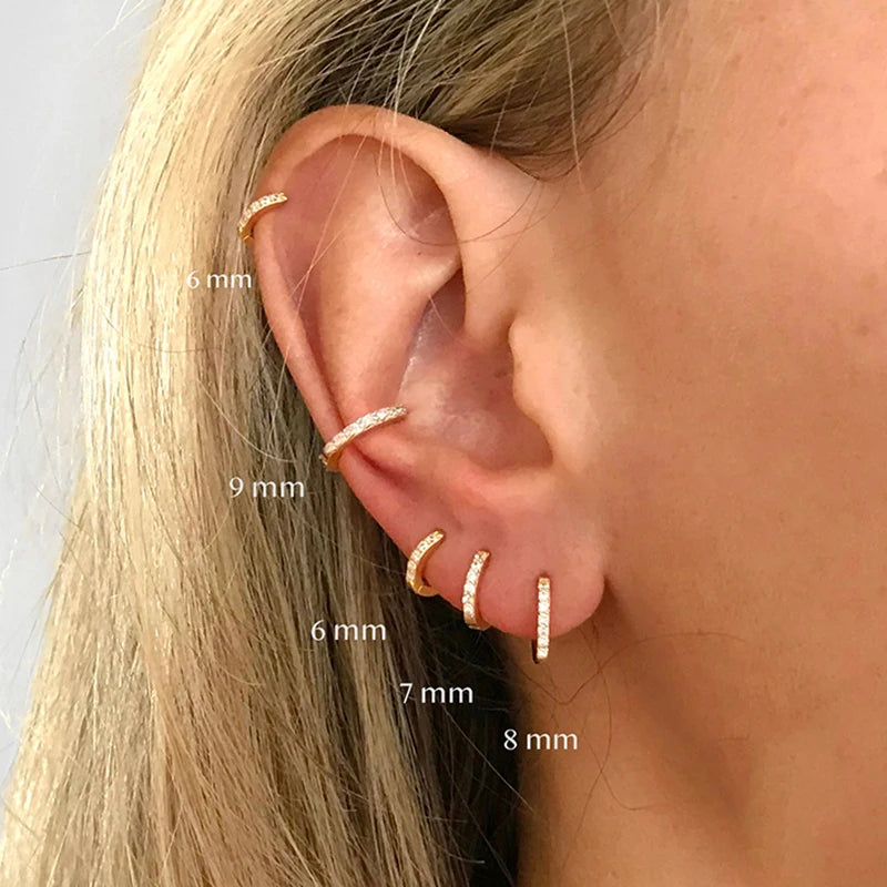 Crystal Zirconia Huggie Hoop Earrings – Stainless Steel Gold & Silver for Women
