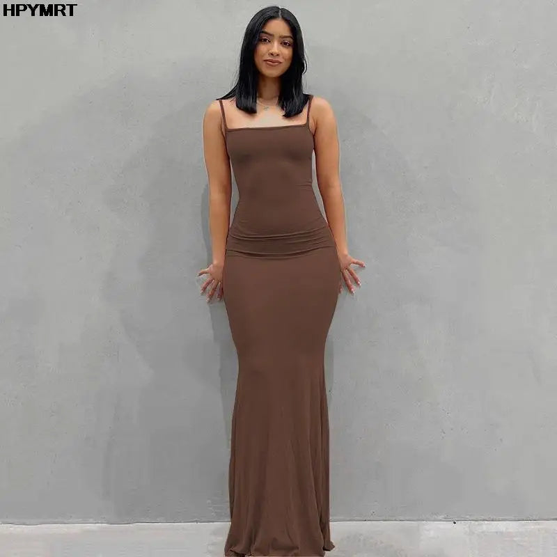 Women's Satin Slip Maxi Dress – Sleeveless Backless Bodycon Elegant Party Dress