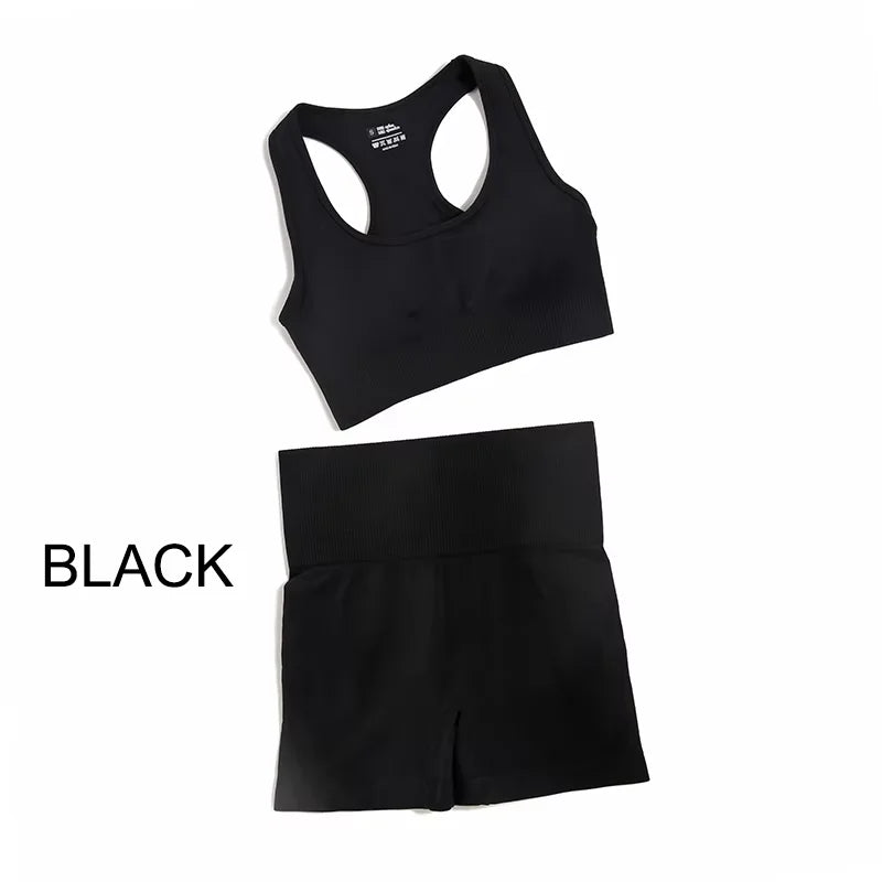 Seamless High-Waist Yoga Set for Women – Sculpting Gym Leggings & Sports Bra Workout Suit