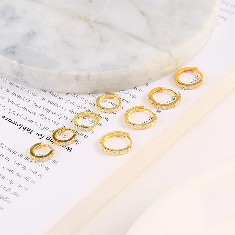 Crystal Zirconia Huggie Hoop Earrings – Stainless Steel Gold & Silver for Women