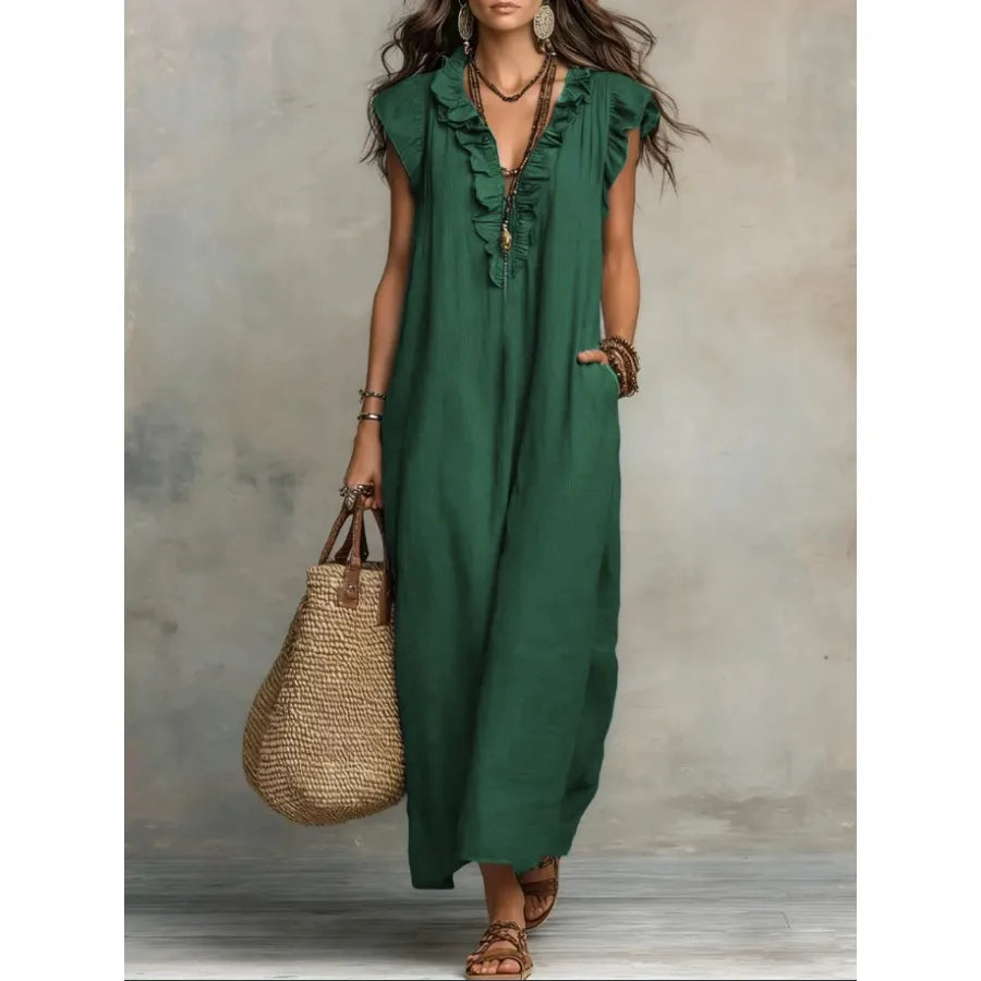 Elegant Bow Neck Mesh Dress for Women – Knee-Length Chiffon Loose Fit Dress