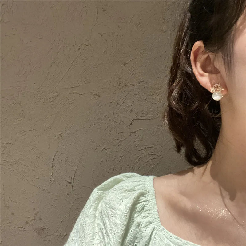 Flower Opal & Rhinestone Stud Earrings for Women – Small Elegant Floral Jewelry Gift