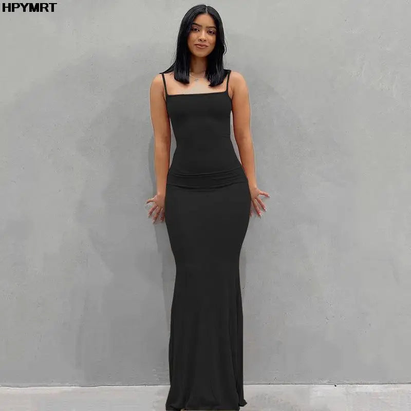Women's Satin Slip Maxi Dress – Sleeveless Backless Bodycon Elegant Party Dress