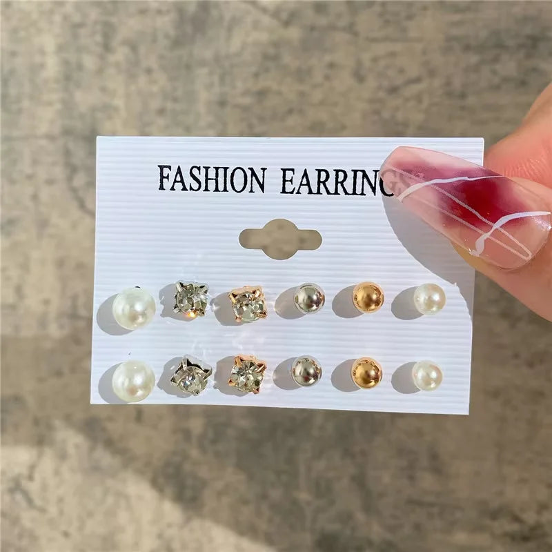 Boho Geometric Hoop Earrings Set – Gold & Pearl Statement Jewelry for Women