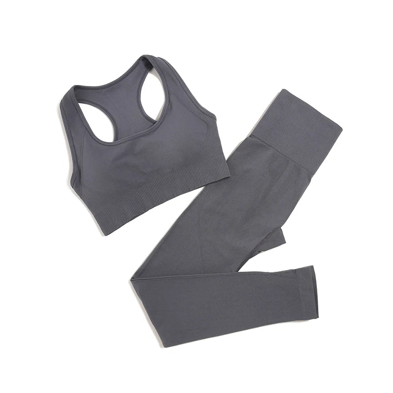 Seamless High-Waist Yoga Set for Women – Sculpting Gym Leggings & Sports Bra Workout Suit