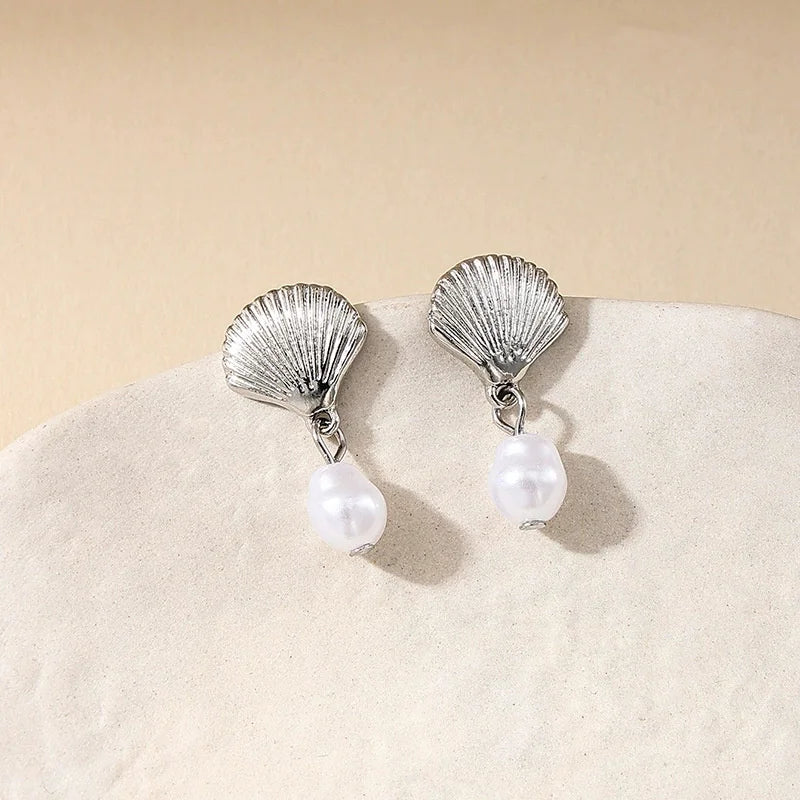 Ocean Pearl Starfish Drop Earrings – Gold Shell Beach Jewelry for Women