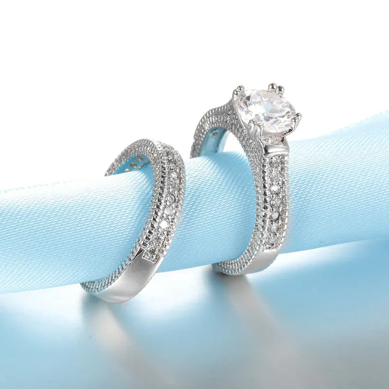 925 Sterling Silver Couple Rings Set – Elegant Wedding & Engagement Cubic Zirconia Jewelry