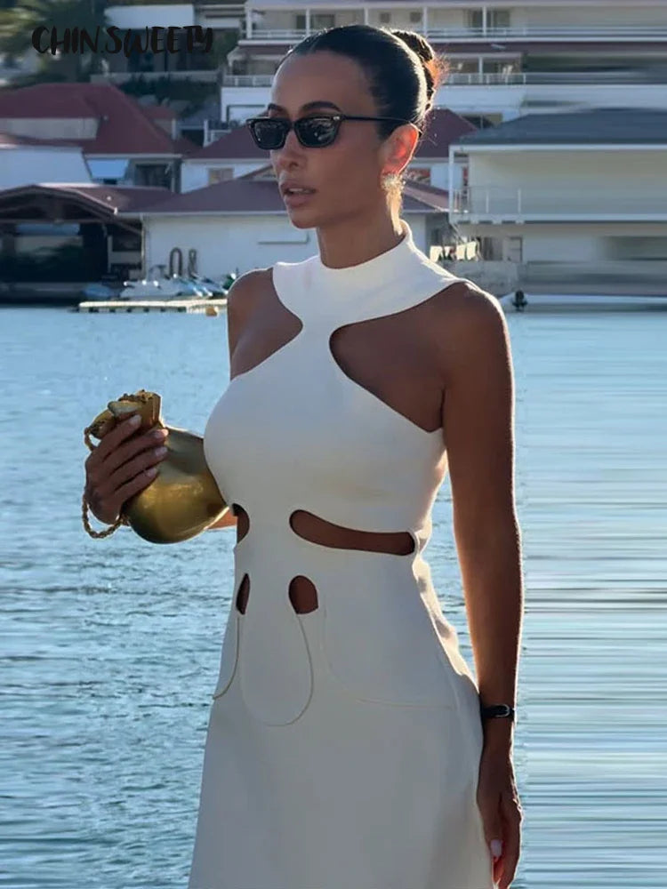 Chic Halter Bodycon Mini Dress – Sleeveless, Hollow-Out Cutout