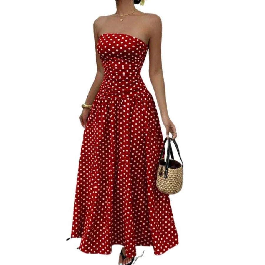 Women's Elegant Bow Neck Mesh Knee-Length Dress – Loose Fit Chiffon Casual Dress