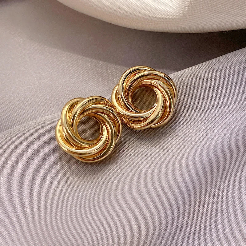 Gold Geometric Multi-Layer Twisted Hoop Earrings for Women – Round Circle Fashion Jewelry